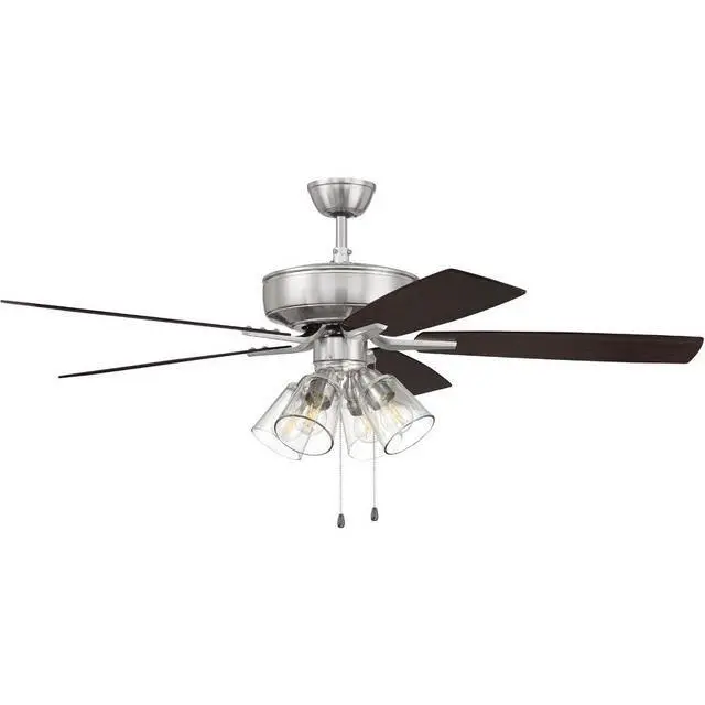 Alt view image 4 of 6 - 52" Pro Plus P104BNK5-52DWGWN Indoor Fan with 4 Light Clear Glass Light Kit in Brushed Polished Nickel with Reversible Greywood/Grey Walnut Blades