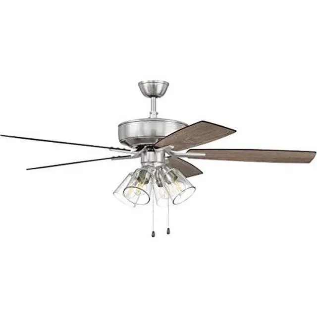 Alt view image 5 of 6 - 52" Pro Plus P104BNK5-52DWGWN Indoor Fan with 4 Light Clear Glass Light Kit in Brushed Polished Nickel with Reversible Greywood/Grey Walnut Blades