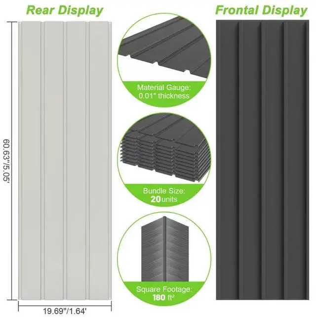 Alt view image 3 of 6 - 20PCS Metal Roofing Panels, Corrugated Galvanized Roof Panels, Waterproof Metal Siding Panels with 120 Pcs Steel Screws for Pergola, Gazebo, Shed, Garages, Stables and Mobile Homes (Grey)