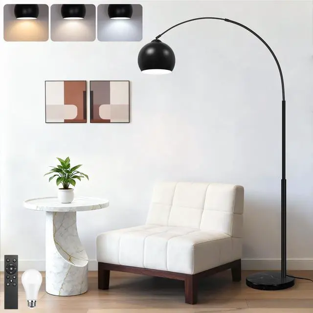 Main image of 77 Arc Floor Lamp for Living Room, Upgraded Black Standing Lamp with Remote, 3 Color Temperatures&Brightness Adjustable, Arched Floor lamp for Bedroom, Office, Mid Century Modern Decor, Bulb Included