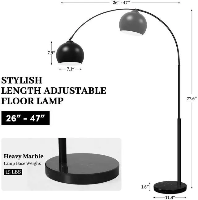 Alt view image 4 of 6 - 77 Arc Floor Lamp for Living Room, Upgraded Black Standing Lamp with Remote, 3 Color Temperatures&Brightness Adjustable, Arched Floor lamp for Bedroom, Office, Mid Century Modern Decor, Bulb Included