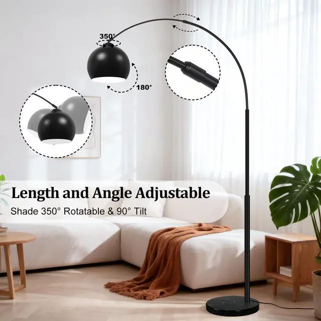 Alt view image 6 of 6 - 77 Arc Floor Lamp for Living Room, Upgraded Black Standing Lamp with Remote, 3 Color Temperatures&Brightness Adjustable, Arched Floor lamp for Bedroom, Office, Mid Century Modern Decor, Bulb Included