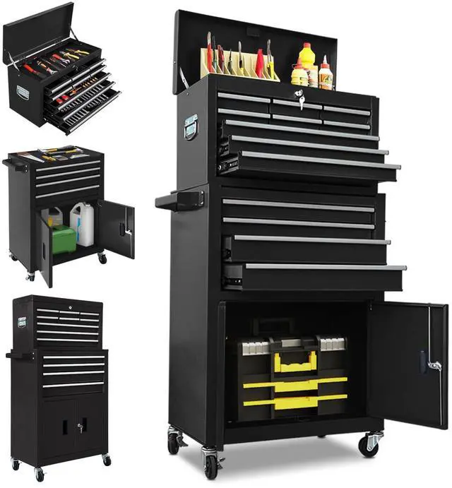 Main image of 13 Drawer Rolling Tool Chest with Double Door, 2 in 1 Detachable Tool Box with Lock, Heavy Duty Rolling Tool Cabinet with Wheels & Brakes, Mechanic Tool Cart Organizer for Garage,Gift for Men (Black)
