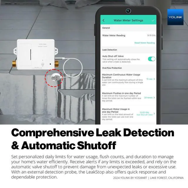 Alt view image 5 of 6 - LeakStop 1-Channel, 3-Pack, Auto Shutoff Valves & Leak Detectors for Toilets/Sinks, Real-Time Monitoring, LoRa Long-Range, 2 AA Up to 5-Year Battery Hub Required