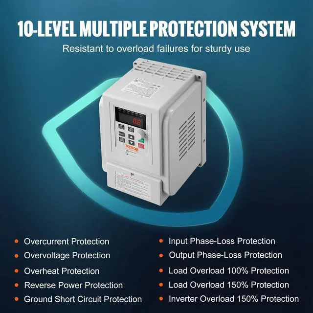 Alt view image 4 of 6 - VFD 5HP 4KW 18A, 1 Phase 220V-240V Input to 3 Phase 220V-240V Output Variable Frequency Drive, 0-400Hz VFD for AC Motor Speed Control
