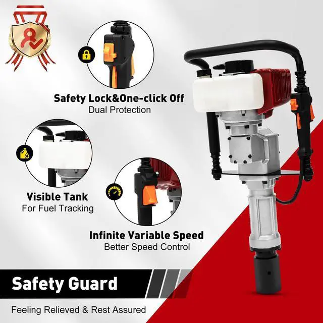 Alt view image 3 of 6 - 52CC 2 Stroke Gas Powered T Post Driver, 1900W Gas Powered Pile Driver Fence Post Driver Portable Petrol Piledriver Single Cylinder Air Cooling 6500r/min, with 2 Post Driving Head