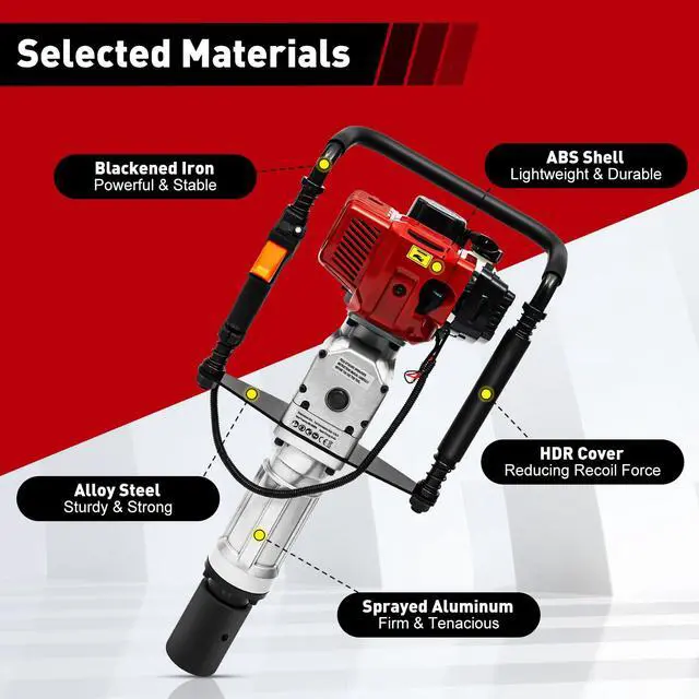 Alt view image 4 of 6 - 52CC 2 Stroke Gas Powered T Post Driver, 1900W Gas Powered Pile Driver Fence Post Driver Portable Petrol Piledriver Single Cylinder Air Cooling 6500r/min, with 2 Post Driving Head