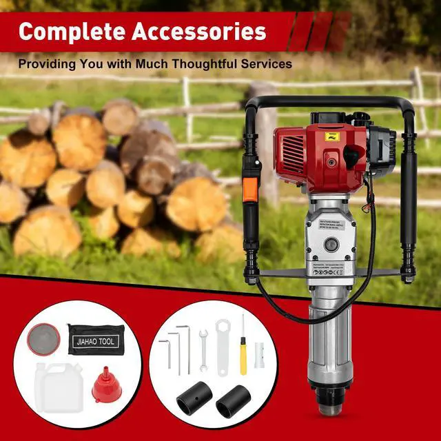 Alt view image 6 of 6 - 52CC 2 Stroke Gas Powered T Post Driver, 1900W Gas Powered Pile Driver Fence Post Driver Portable Petrol Piledriver Single Cylinder Air Cooling 6500r/min, with 2 Post Driving Head