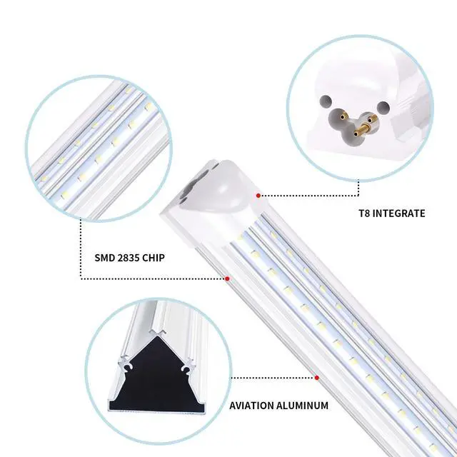 Alt view image 2 of 6 - 8FT LED Shop Light Fixture,Integrate T8 Linkable Shop Lights,Plug and Play,100W 6000K,Fluorescent Tube Lamp Replacements for Garage Warehouse,Factory, Workshop(12-Pack)