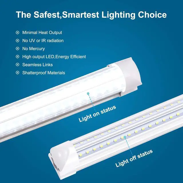 Alt view image 6 of 6 - 8FT LED Shop Light Fixture,Integrate T8 Linkable Shop Lights,Plug and Play,100W 6000K,Fluorescent Tube Lamp Replacements for Garage Warehouse,Factory, Workshop(12-Pack)