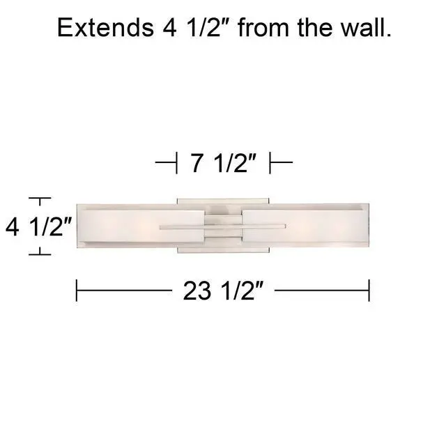 Alt view image 4 of 6 - Midtown Mid Century Modern Wall Mount Light Brushed Nickel Silver Metal 23 1/2" Wide 2-Light Vanity Fixture Rectangular White Glass Decor for Bathroom Over Mirror House Home
