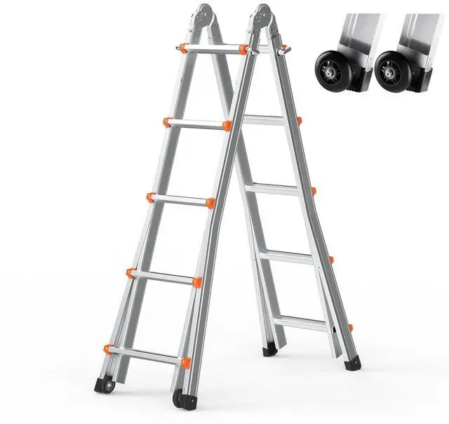 Main image of A-Frame Telescoping Ladder 17 FT - Portable Aluminum Extension Ladder with 330lb Load Capacity, for Indoor, Outdoor, RV, Roof & Multi-Purpose Use