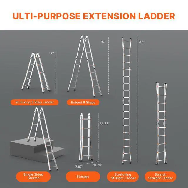 Alt view image 4 of 6 - A-Frame Telescoping Ladder 17 FT - Portable Aluminum Extension Ladder with 330lb Load Capacity, for Indoor, Outdoor, RV, Roof & Multi-Purpose Use