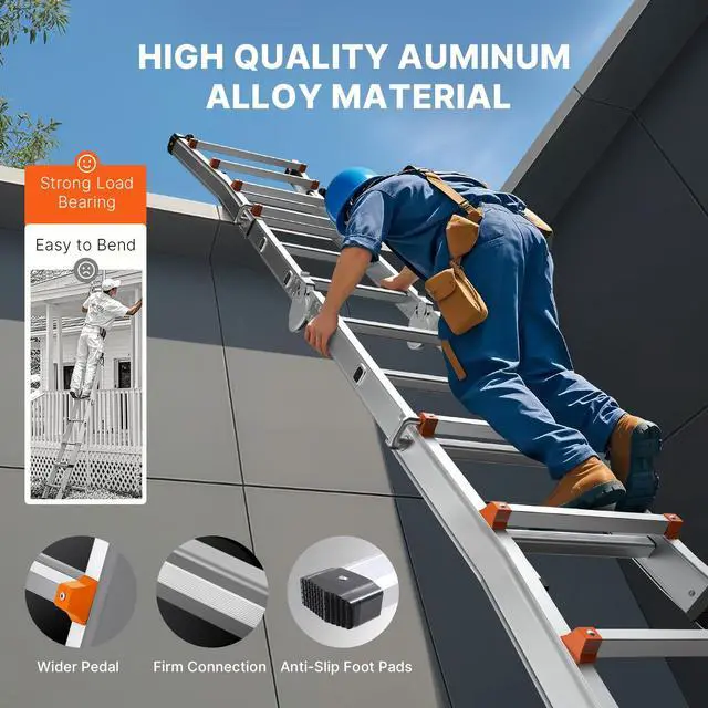 Alt view image 6 of 6 - A-Frame Telescoping Ladder 17 FT - Portable Aluminum Extension Ladder with 330lb Load Capacity, for Indoor, Outdoor, RV, Roof & Multi-Purpose Use