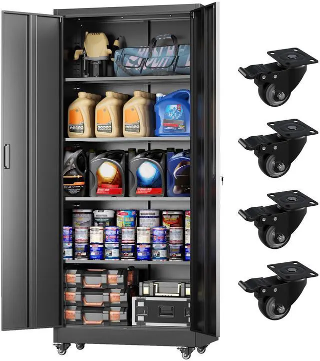 Main image of 73" Storage Cabinet with Wheels,Metal Rolling Garage Cabinet with Locking Doors and 4 Adjustable Shelves for Home,Kitchen,Office,Warehouse(32" W x 16" D)