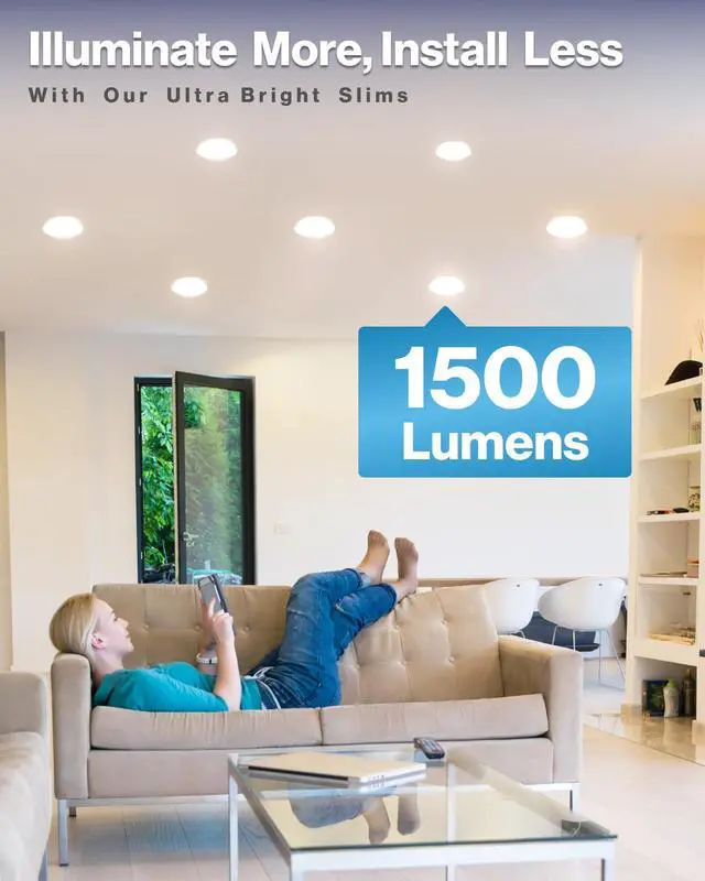 Alt view image 2 of 6 - Sunco 24 Pack 6 Inch Ultra Thin LED Recessed Ceiling Lights, High Brightness 1500LM, Selectable CCT 2700K/3000K/4000K/5000K/6000K, Dimmable, 14W, Canless with Junction Box