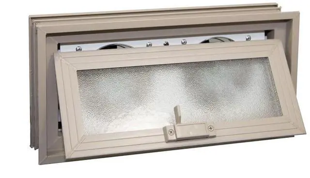 Main image of Crawl Space Power Vent Foundation Vent Replacement for 16" x 8" Openings 160 CFM Exhaust Fan Sealed Vinyl Window Design with Double Pane Glass Fan Turns On When Opened Made in USA (Clay)