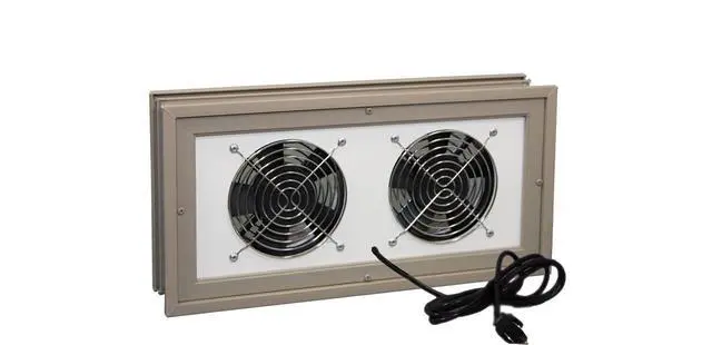 Alt view image 4 of 6 - Crawl Space Power Vent Foundation Vent Replacement for 16" x 8" Openings 160 CFM Exhaust Fan Sealed Vinyl Window Design with Double Pane Glass Fan Turns On When Opened Made in USA (Clay)