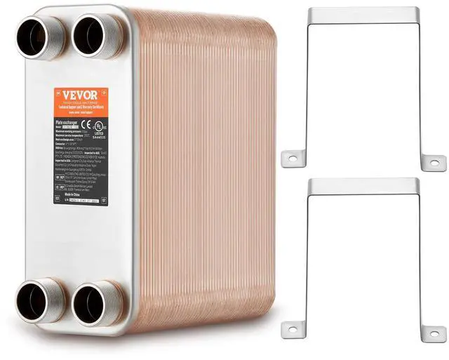 Main image of Brazed Plate Heat Exchanger, EATB28-100 5"x12" 100 Plates, Copper 316L Stainless Steel for Floor Heating Water Heating Snow Melting Beer Cooling