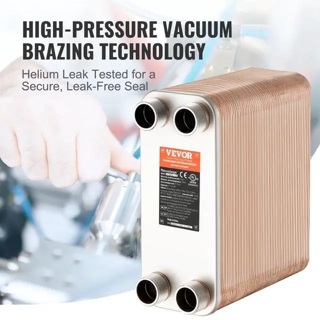 Alt view image 4 of 6 - Brazed Plate Heat Exchanger, EATB28-100 5"x12" 100 Plates, Copper 316L Stainless Steel for Floor Heating Water Heating Snow Melting Beer Cooling