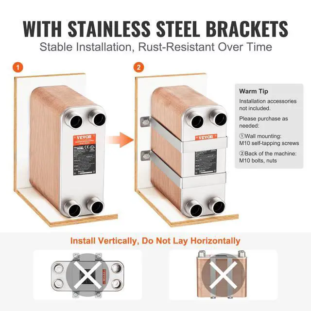 Alt view image 5 of 6 - Brazed Plate Heat Exchanger, EATB28-100 5"x12" 100 Plates, Copper 316L Stainless Steel for Floor Heating Water Heating Snow Melting Beer Cooling