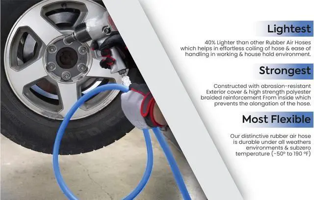Alt view image 5 of 6 - 3/8" x 300ft Rubber Air Hose, High-Performance Pneumatic Hose for Automotive, Construction & Industrial Use, Durable, Flexible, High-Pressure Hose with Brass Fittings for Air Tools