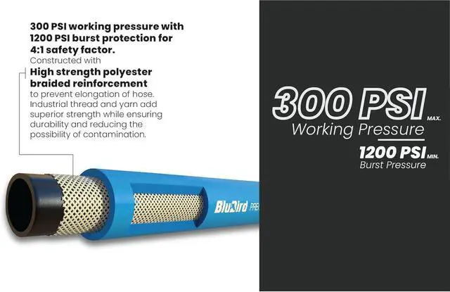 Alt view image 6 of 6 - 3/8" x 300ft Rubber Air Hose, High-Performance Pneumatic Hose for Automotive, Construction & Industrial Use, Durable, Flexible, High-Pressure Hose with Brass Fittings for Air Tools