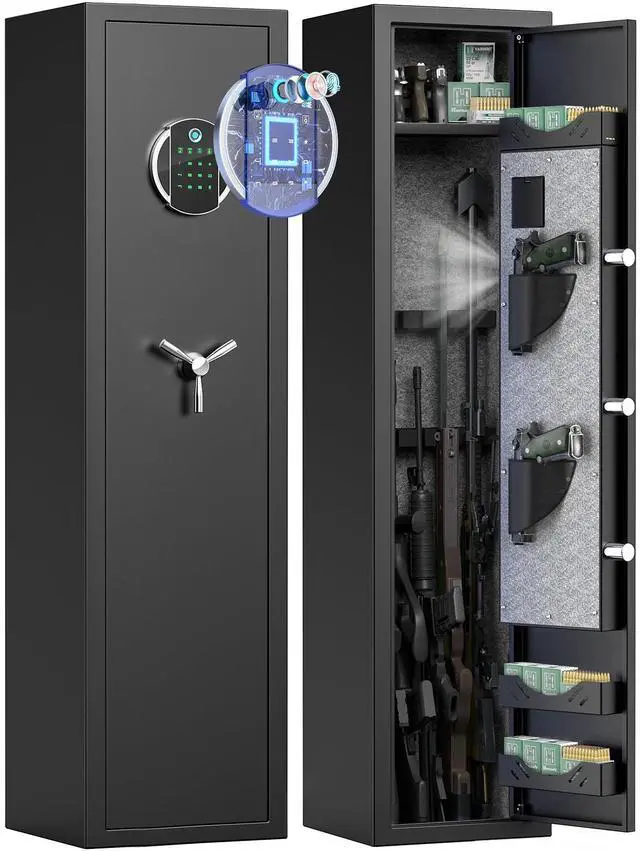 Main image of Fireproof Gun Safe, 5 Gun Heavy Biometric Fingerprint Rifle Safe, Gun Safes for Home Rifle and Pistols with LCD Screen Keypad and Silent Mode, 3 Adjustable Gun Slots