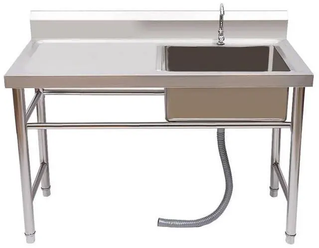 Main image of 304 Stainless Steel Prep & Utility Sink 24"D x 47"W x 35"H | Stainless Commercial Sink, Stainless Steel Outdoor Utility Sink, Fish Cleaning Table with Sink
