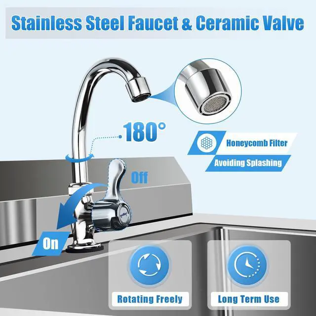 Alt view image 6 of 6 - 304 Stainless Steel Prep & Utility Sink 24"D x 47"W x 35"H | Stainless Commercial Sink, Stainless Steel Outdoor Utility Sink, Fish Cleaning Table with Sink