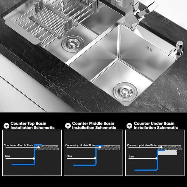 Alt view image 4 of 6 - 32" x 18" Drop-in/Topmount Double Bowl Kitchen Sink, Nano-Coated 304 Stainless Steel Kitchen Sink with Drain and Overflow