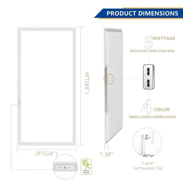 Alt view image 4 of 6 - 2x4 Backlit LED Panel Light,5 Wattage 25W/30W/35W/40W/50W-Up to 7500Lumens,4 CCT Tunable 3000K/3500K/4000K/5000K,ETL&DLC Certified for Office Commercial Drop Ceiling 4 Pack