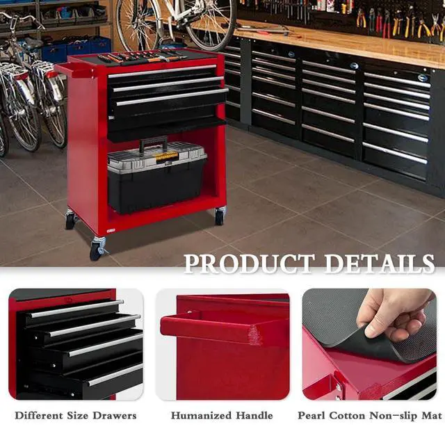 Alt view image 5 of 6 - 13-Drawer Tool Chest with Wheels, 2 in 1 Detachable Rolling Toolbox with Drawers, Large Tool Box with Lock, Mobile Steel Tool Cabinet Storage for Warehouse, Garage (Red&Black)