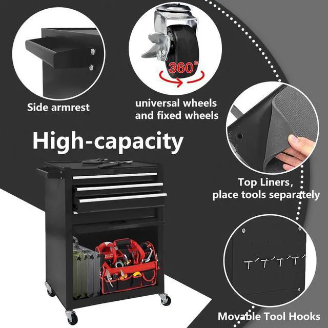 Alt view image 5 of 6 - 13-Drawer Tool Chest with Wheels, 2 in 1 Detachable Rolling Toolbox with Drawers, Large Tool Box with Lock, Mobile Steel Tool Cabinet Storage for Warehouse, Garage (Black)