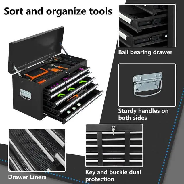 Alt view image 6 of 6 - 13-Drawer Tool Chest with Wheels, 2 in 1 Detachable Rolling Toolbox with Drawers, Large Tool Box with Lock, Mobile Steel Tool Cabinet Storage for Warehouse, Garage (Black)