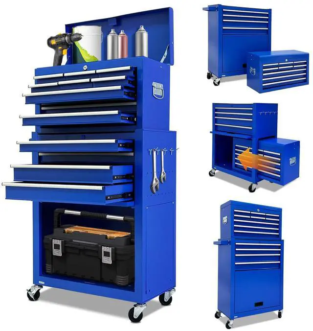 Main image of 13-Drawer Tool Chest with Wheels,2 in 1 Detachable Rolling Tool Box with Drawers,Large Toolbox with Lock,Mobile Steel Tool Cabinet Storage for Warehouse,Garage-Blue