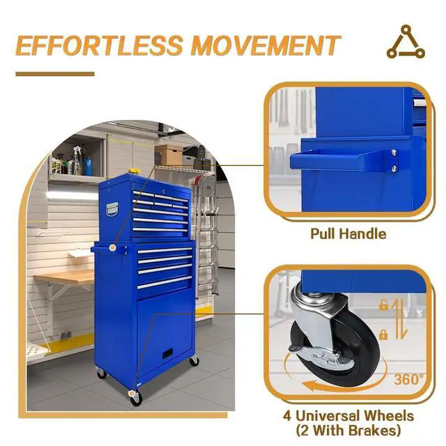 Alt view image 6 of 6 - 13-Drawer Tool Chest with Wheels,2 in 1 Detachable Rolling Tool Box with Drawers,Large Toolbox with Lock,Mobile Steel Tool Cabinet Storage for Warehouse,Garage-Blue