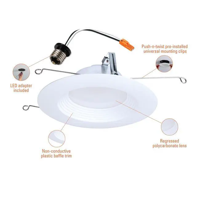 Alt view image 2 of 6 - LTE 12-Pack 5/6 in Indoor/Outdoor Recessed LED Trim Can Lights, 600 Lumens, 3000K Soft White, Dimmable, Wet Location, Energy Star, Air-Tite Certified - LTE566930-12PK