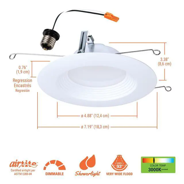 Alt view image 3 of 6 - LTE 12-Pack 5/6 in Indoor/Outdoor Recessed LED Trim Can Lights, 600 Lumens, 3000K Soft White, Dimmable, Wet Location, Energy Star, Air-Tite Certified - LTE566930-12PK