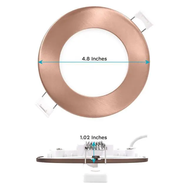 Alt view image 5 of 6 - 4 Inch Ultra Thin LED Recessed Light with J-Box, 10W, 5 Color Options 2700K | 3000K | 3500K | 4000K | 5000K, Dimmable Wafer Lights, 750 Lumens, Copper Trim, Energy Star, IC Rated (4 Pack)