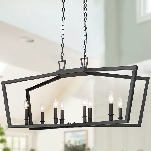 Main image of Black Chandelier, Modern 8 Lights Metal Light Fixture for Dining Room and Kitchen Island