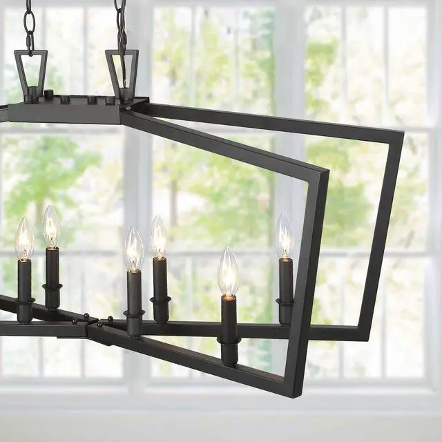 Alt view image 3 of 6 - Black Chandelier, Modern 8 Lights Metal Light Fixture for Dining Room and Kitchen Island