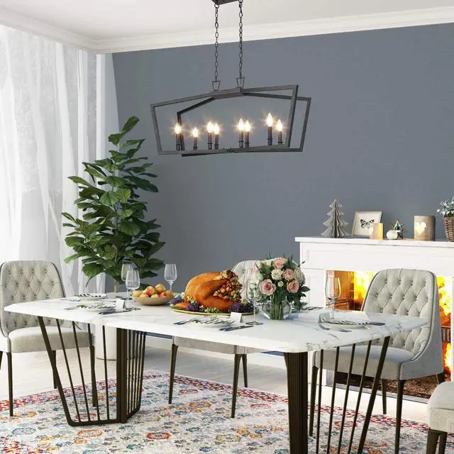 Alt view image 6 of 6 - Black Chandelier, Modern 8 Lights Metal Light Fixture for Dining Room and Kitchen Island
