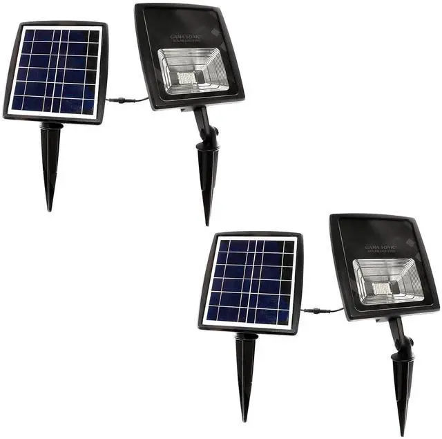 Main image of Dual Color Solar Flood Light, Outdoor Black Cast Aluminum, Stake or Flat Mount Uplight for Trees, House, Landscaping, Walls with Detachable Solar Panel 2-Pack 203iP250090