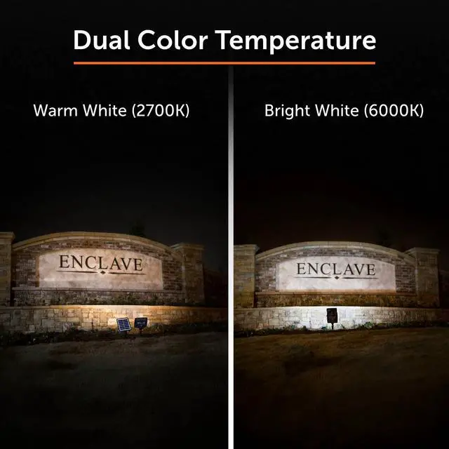 Alt view image 4 of 6 - Dual Color Solar Flood Light, Outdoor Black Cast Aluminum, Stake or Flat Mount Uplight for Trees, House, Landscaping, Walls with Detachable Solar Panel 2-Pack 203iP250090