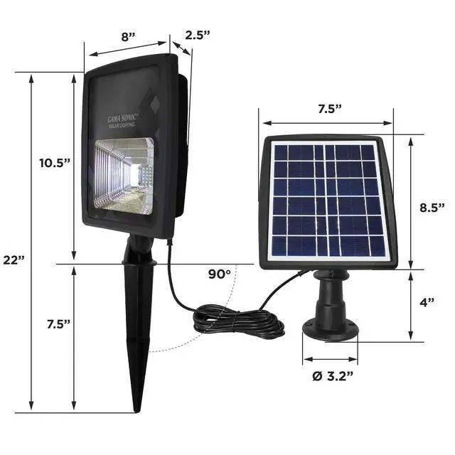 Alt view image 5 of 6 - Dual Color Solar Flood Light, Outdoor Black Cast Aluminum, Stake or Flat Mount Uplight for Trees, House, Landscaping, Walls with Detachable Solar Panel 2-Pack 203iP250090