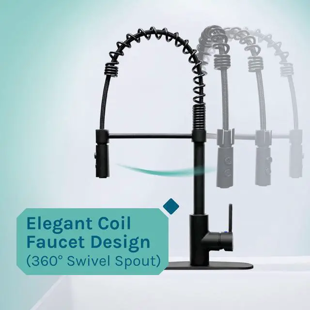 Alt view image 4 of 6 - Utility Sink Extra-Deep Laundry Tub in White with High-Arc Coil Pull-Down Sprayer Faucet in Matte Black, Integrated Supply Lines, P-Trap Kit, Heavy Duty Floor Mounted Freestanding Wash Station