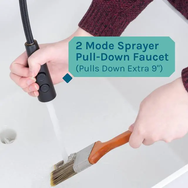 Alt view image 5 of 6 - Utility Sink Extra-Deep Laundry Tub in White with High-Arc Coil Pull-Down Sprayer Faucet in Matte Black, Integrated Supply Lines, P-Trap Kit, Heavy Duty Floor Mounted Freestanding Wash Station