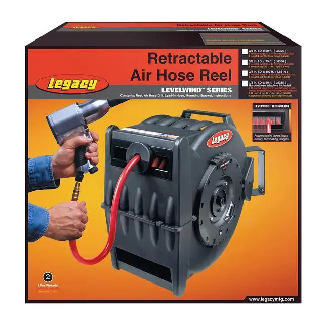 Alt view image 2 of 6 - Levelwind Retractable Air Hose Reel, 3/8" x 50' - L8305