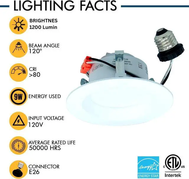 Alt view image 5 of 6 - High Performance LED Light, A7/5 CCT Dimmable, Baffle Design, 5/6" Downlight, 14 Watt, 1200 Lumens, 5 Color Temperature Adjusment, Easy to Install, ES Qualified, UL Listed (24)